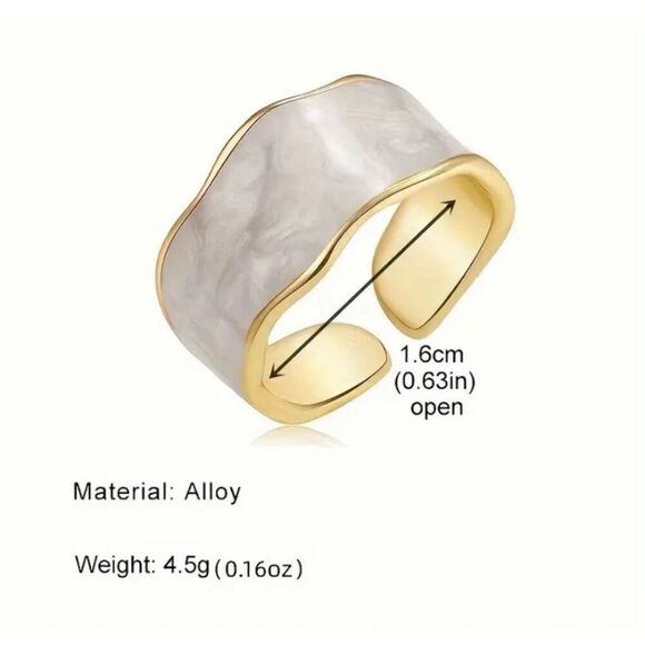 NWT Y2K Gray Drip Glaze Wavy Gold Rimmed Adjustable Ring - Picture 3 of 5